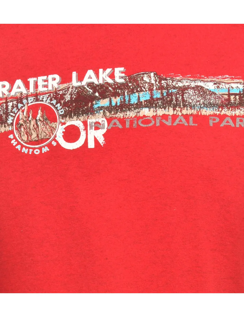 Red Crater Lake Printed T-shirt - M