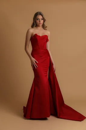 Red mermaid dress with side train