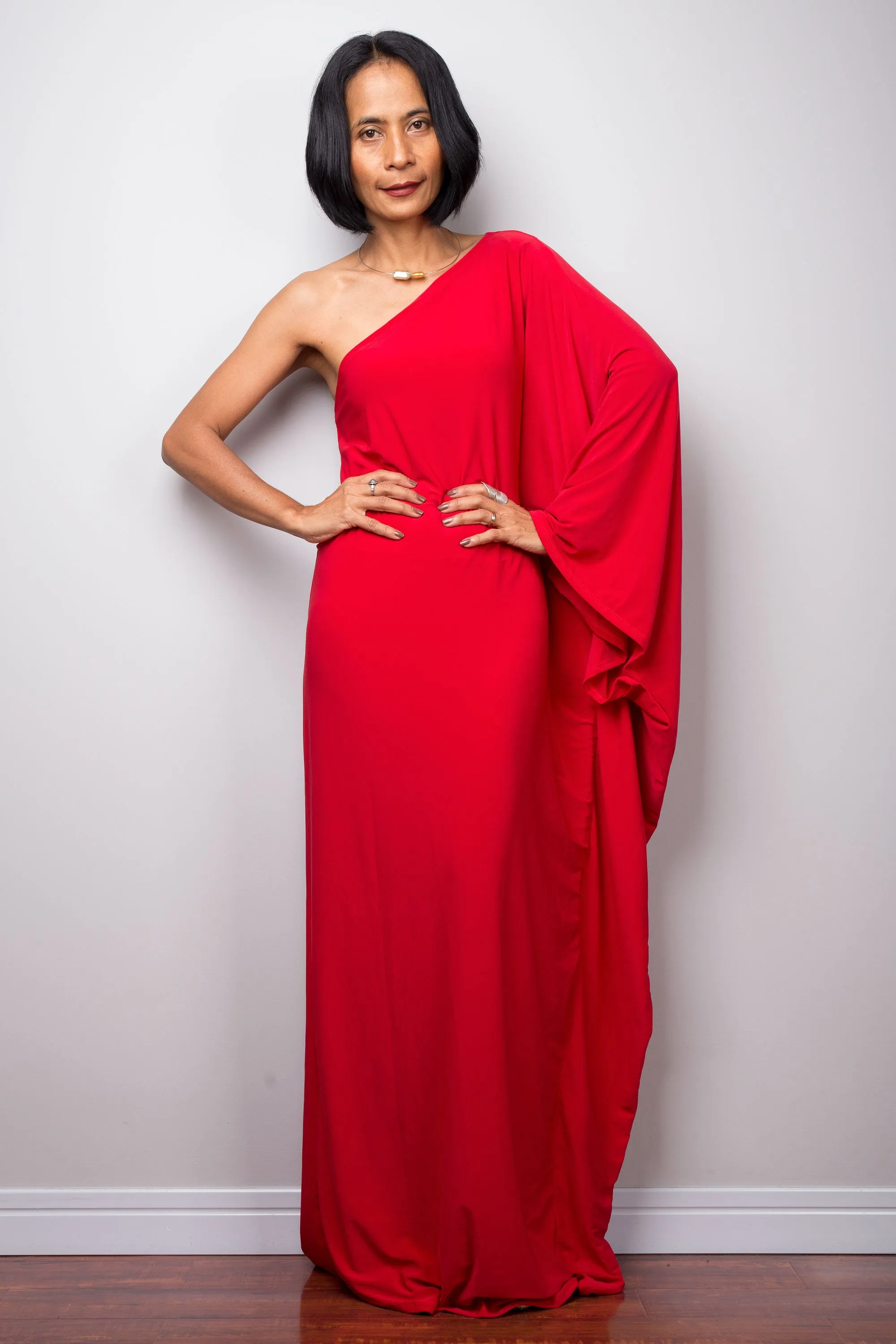 Red one shoulder dress