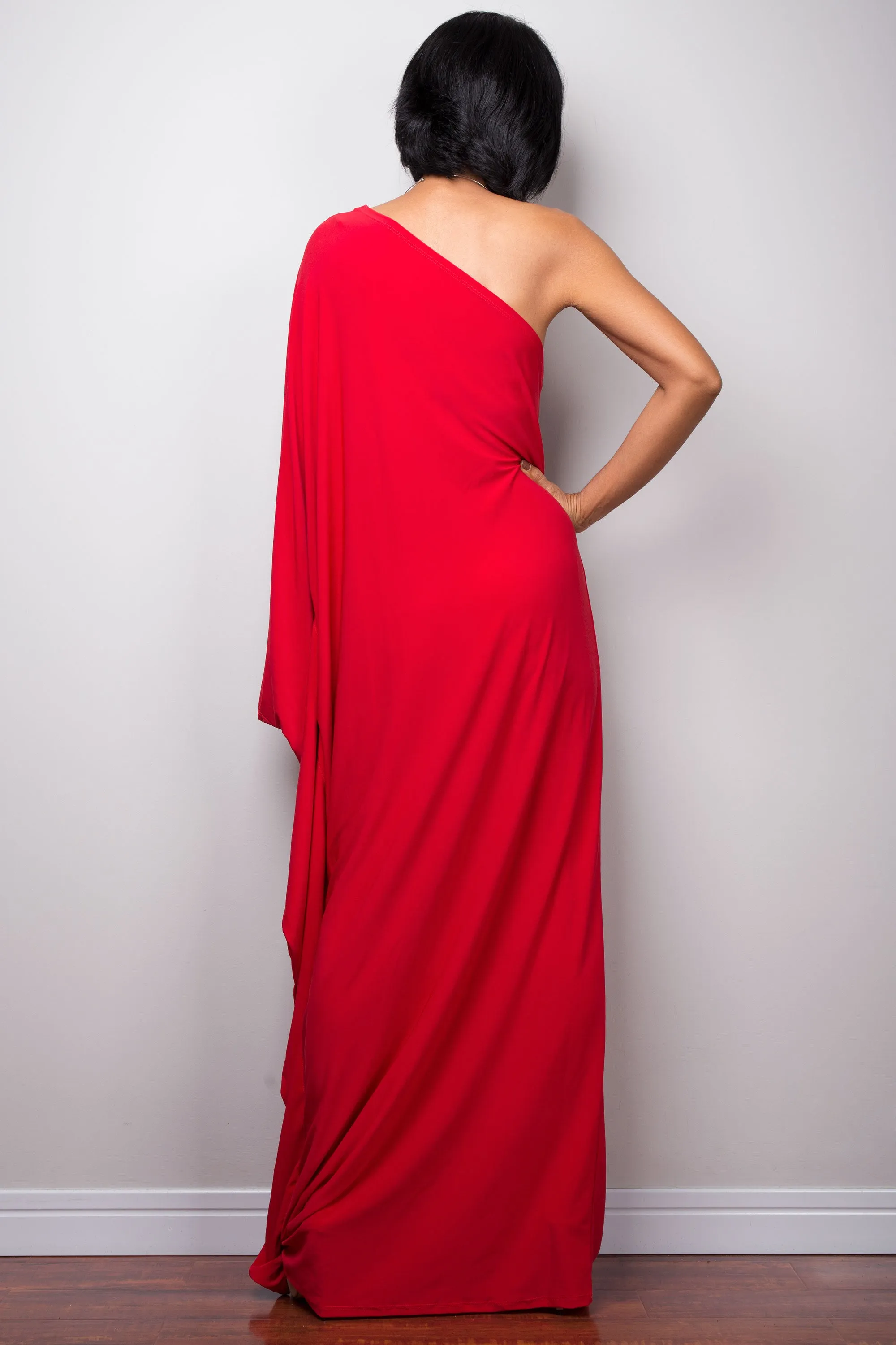 Red one shoulder dress