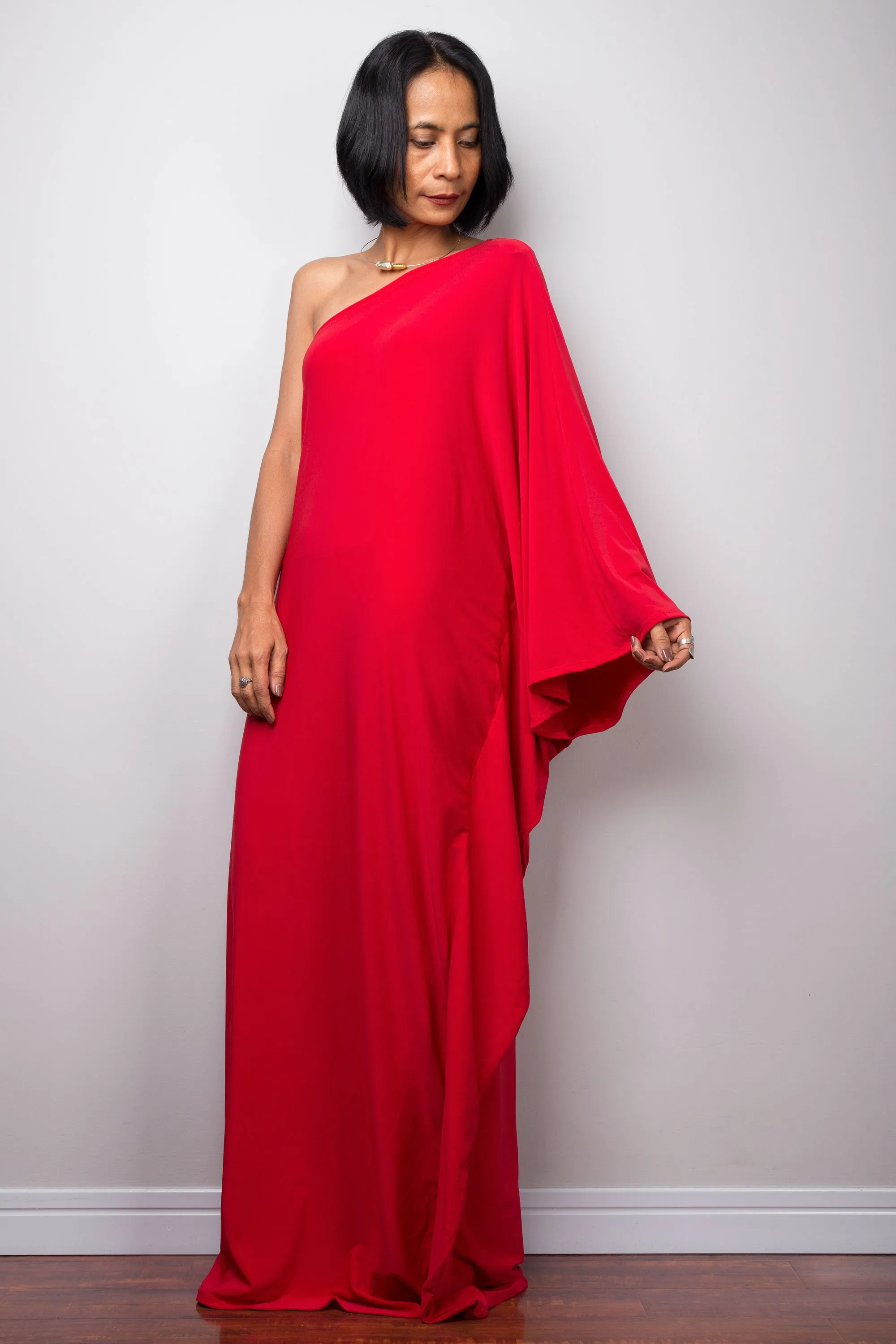 Red one shoulder dress