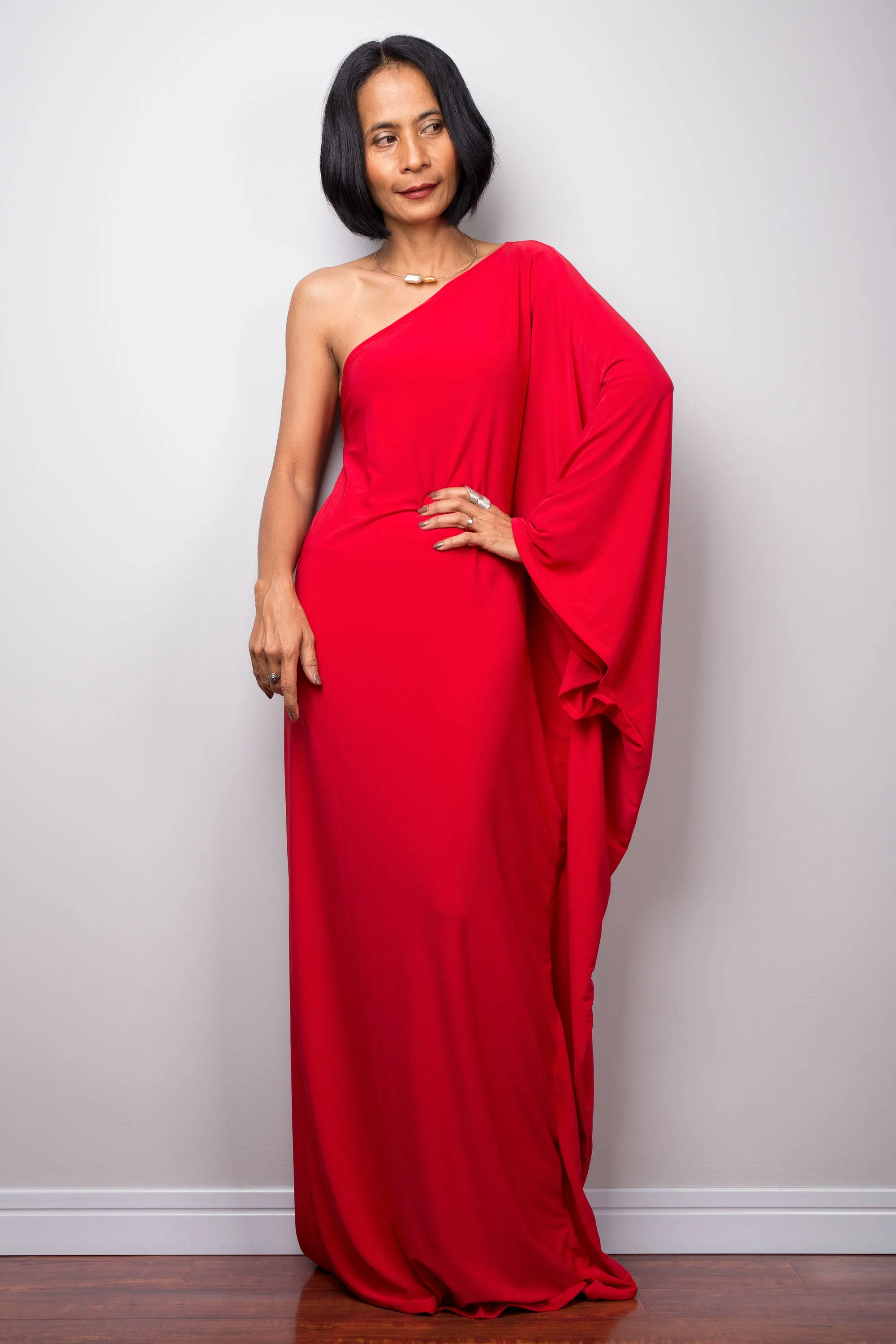 Red one shoulder dress