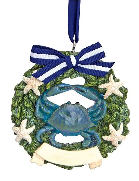 RESIN ORNAMENT - BLUE CRAB IN WREATH - LEWES