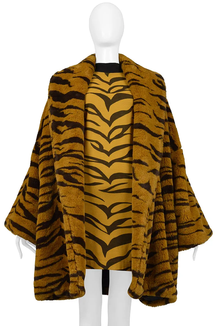 RIFAT OZBEK BROWN AND BLACK TIGER FAUX FUR COAT 1990S