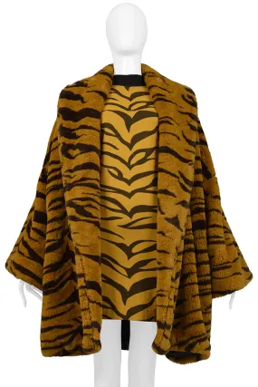 RIFAT OZBEK BROWN AND BLACK TIGER FAUX FUR COAT 1990S