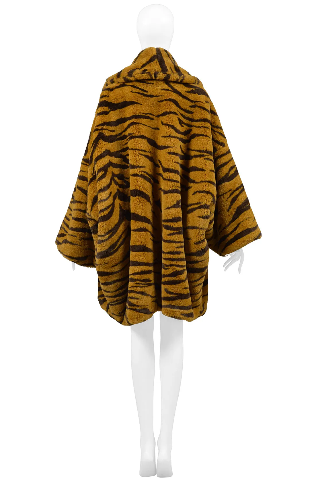 RIFAT OZBEK BROWN AND BLACK TIGER FAUX FUR COAT 1990S