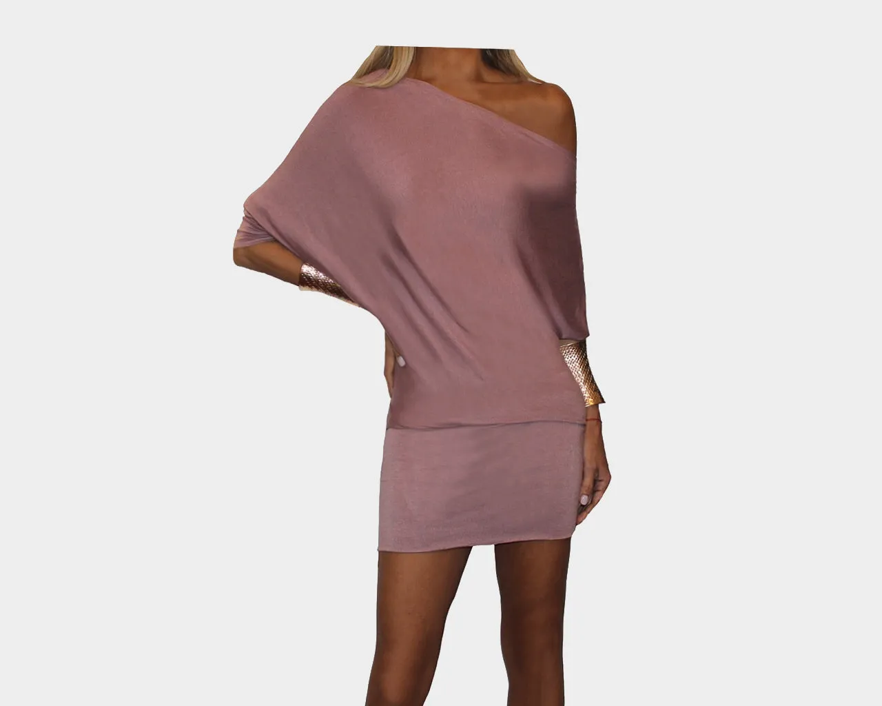 Rose Mauve off-shoulder style dress - The Positano