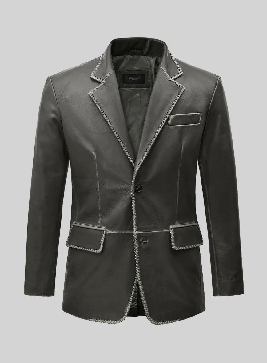 Rubbed Charcoal Medieval Leather Blazer