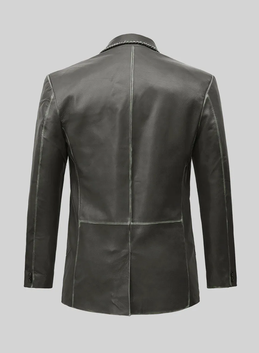 Rubbed Charcoal Medieval Leather Blazer