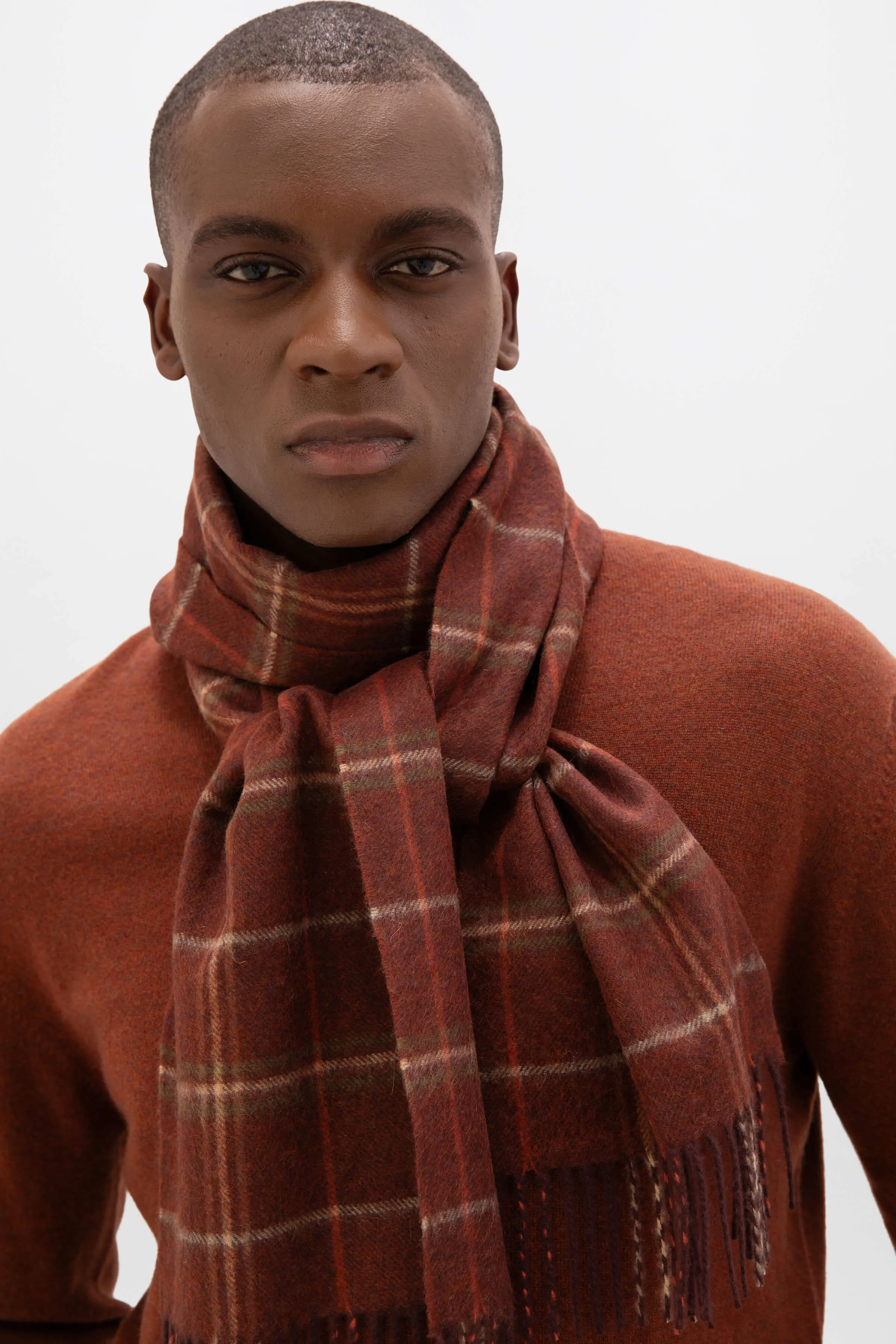 Russet Windowpane Cashmere Scarf