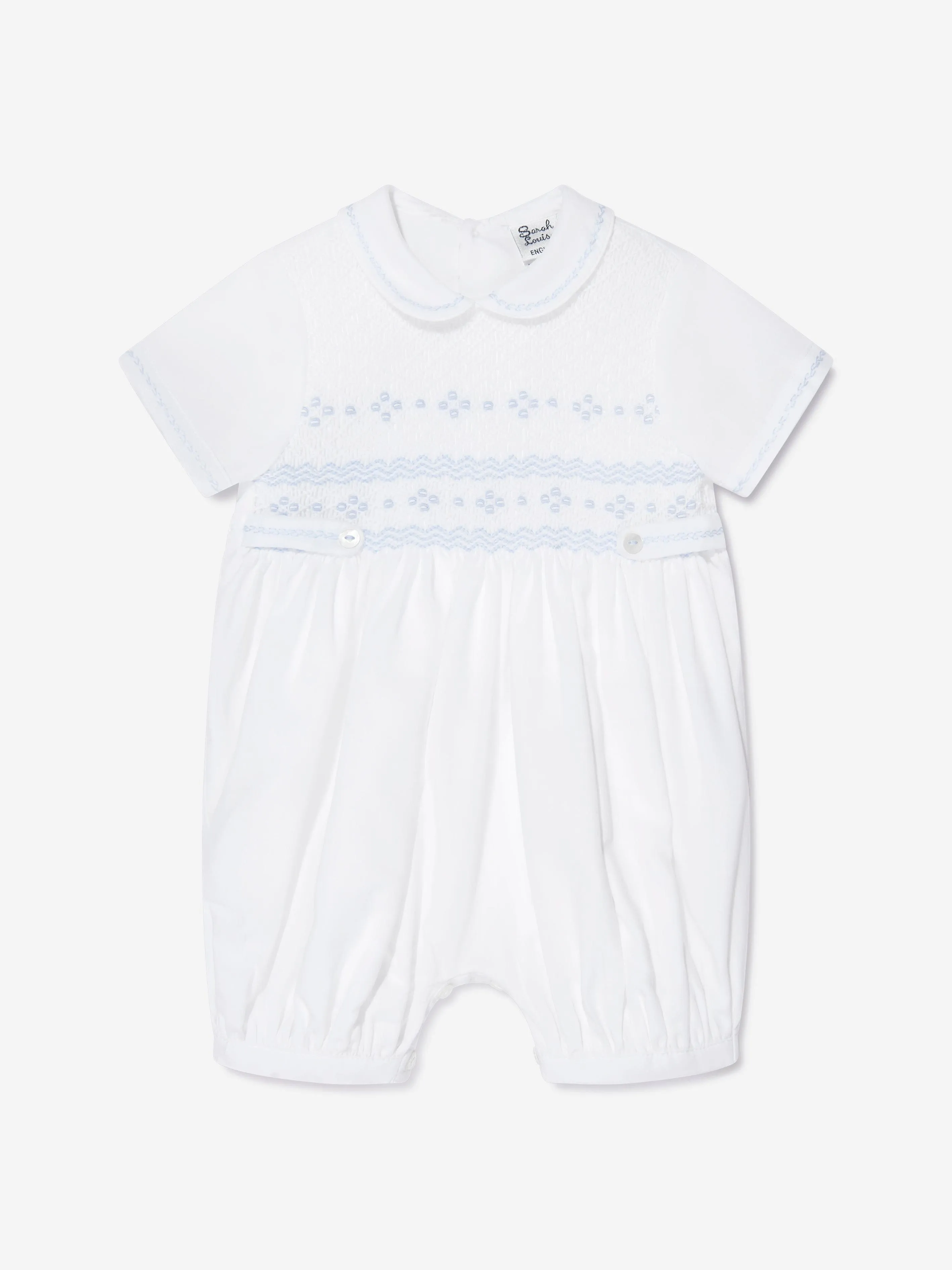 Sarah Louise Baby Boys Embroidered Romper in White