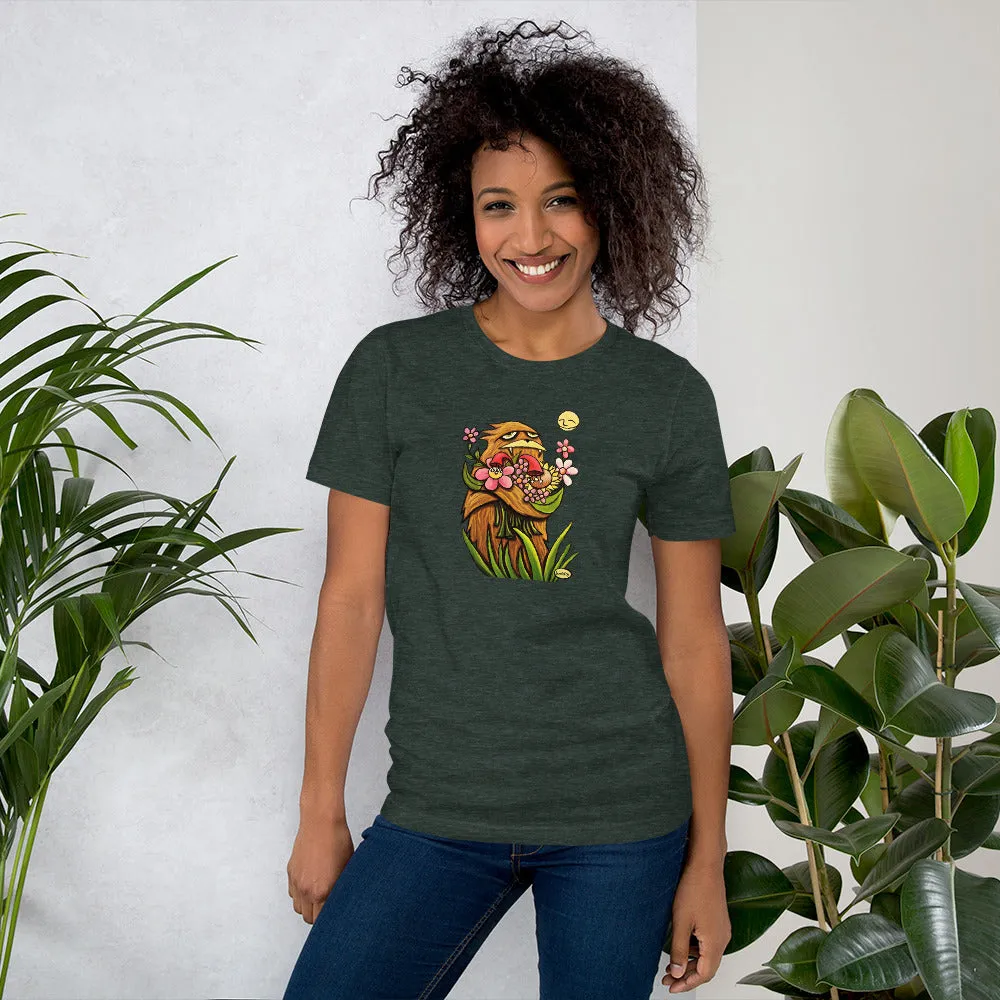 Sasquatch hugging Flowers Unisex T-Shirt | Wearable Art by Seattle Mural Artist Ryan "Henry" Ward