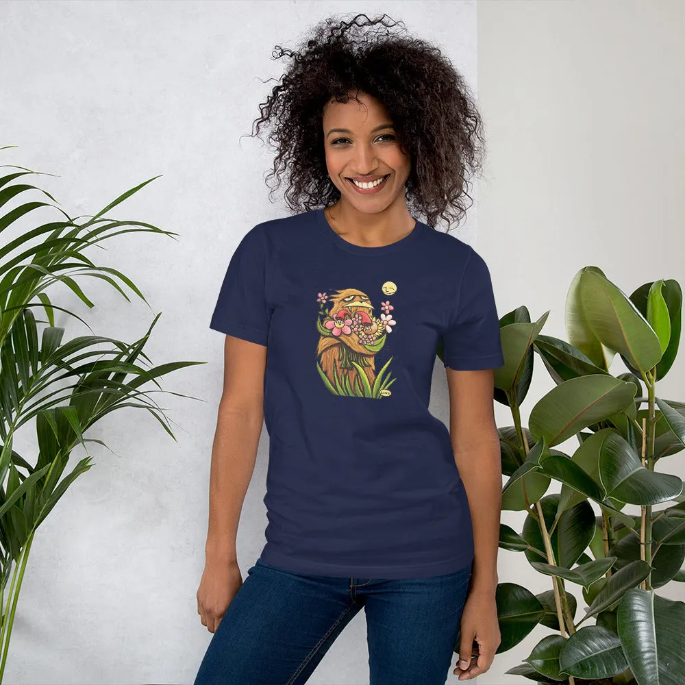 Sasquatch hugging Flowers Unisex T-Shirt | Wearable Art by Seattle Mural Artist Ryan "Henry" Ward