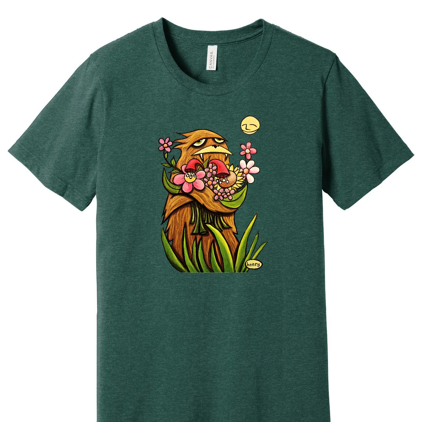 Sasquatch hugging Flowers Unisex T-Shirt | Wearable Art by Seattle Mural Artist Ryan "Henry" Ward