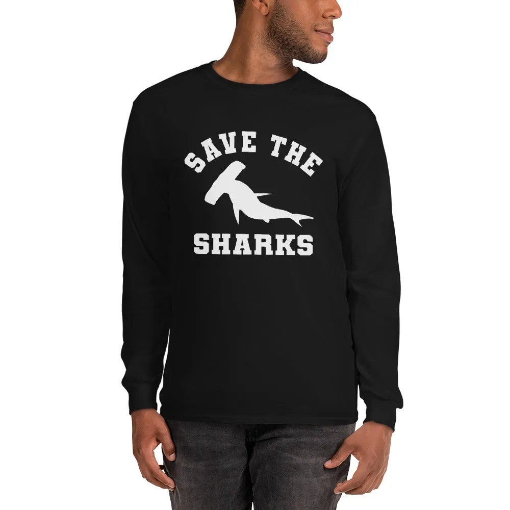 Save the Sharks Shirt, Hammerhead Shark, Save Our Oceans, Shark Week, Lover Gift, Men Long Sleeve T-Shirt Gift for Him