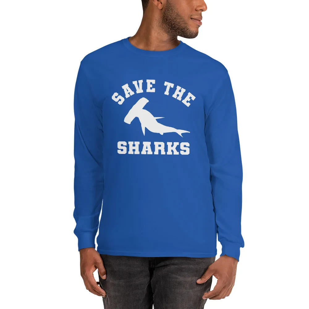 Save the Sharks Shirt, Hammerhead Shark, Save Our Oceans, Shark Week, Lover Gift, Men Long Sleeve T-Shirt Gift for Him