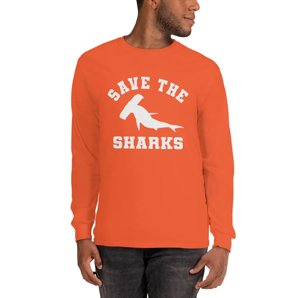 Save the Sharks Shirt, Hammerhead Shark, Save Our Oceans, Shark Week, Lover Gift, Men Long Sleeve T-Shirt Gift for Him