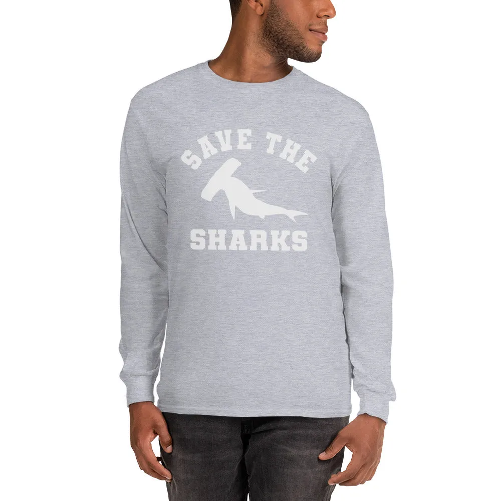 Save the Sharks Shirt, Hammerhead Shark, Save Our Oceans, Shark Week, Lover Gift, Men Long Sleeve T-Shirt Gift for Him