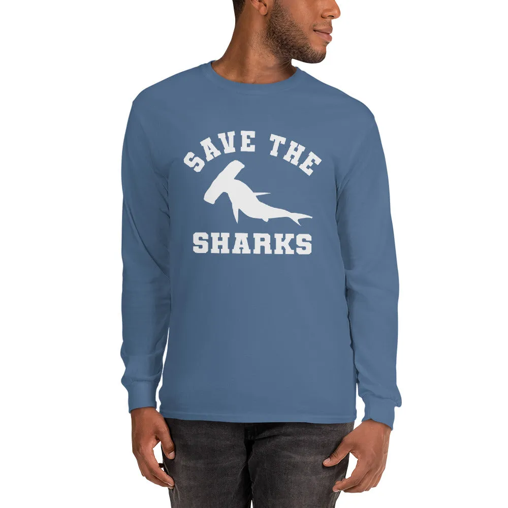 Save the Sharks Shirt, Hammerhead Shark, Save Our Oceans, Shark Week, Lover Gift, Men Long Sleeve T-Shirt Gift for Him