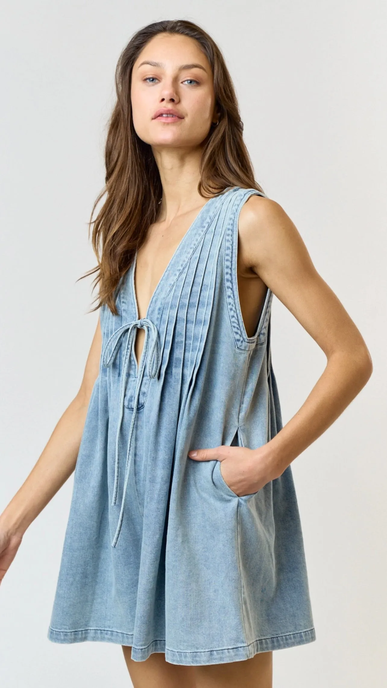 Scout Pleated Denim Romper