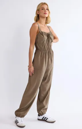 She's Poetry Gathered Bodice Jumpsuit | Olive