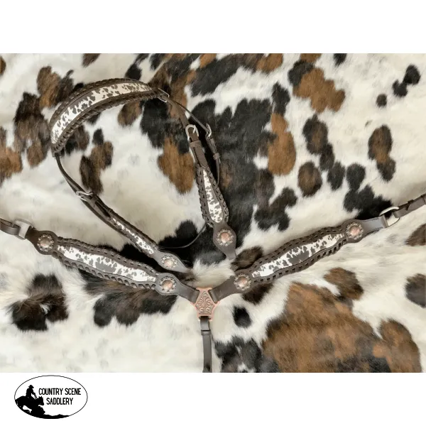 Showman ® Cowhide Print Browband Headstall and Breast collar Set