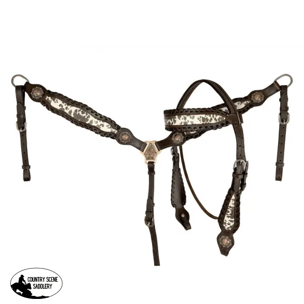 Showman ® Cowhide Print Browband Headstall and Breast collar Set