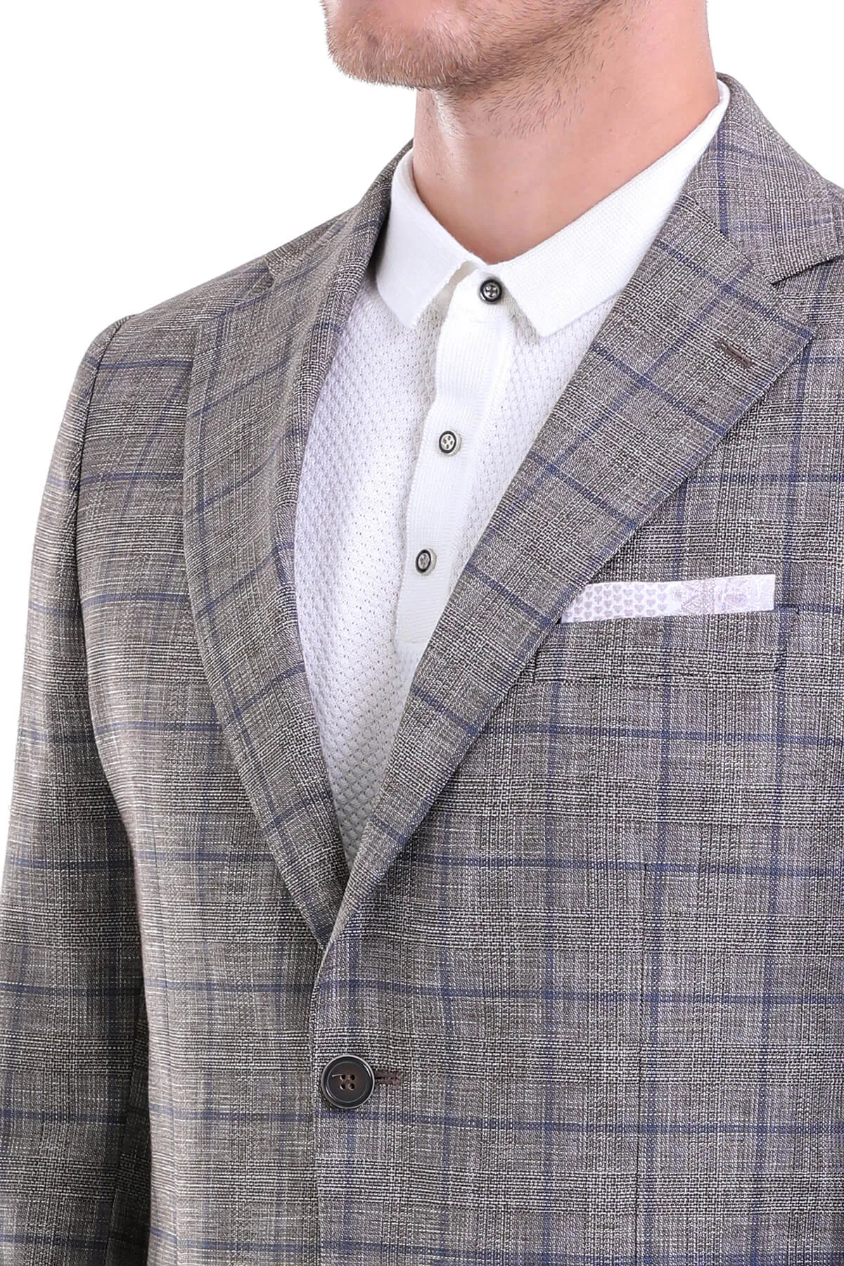 Slim Fit Notch Lapel Plaid Linen Khaki Classic Blazer