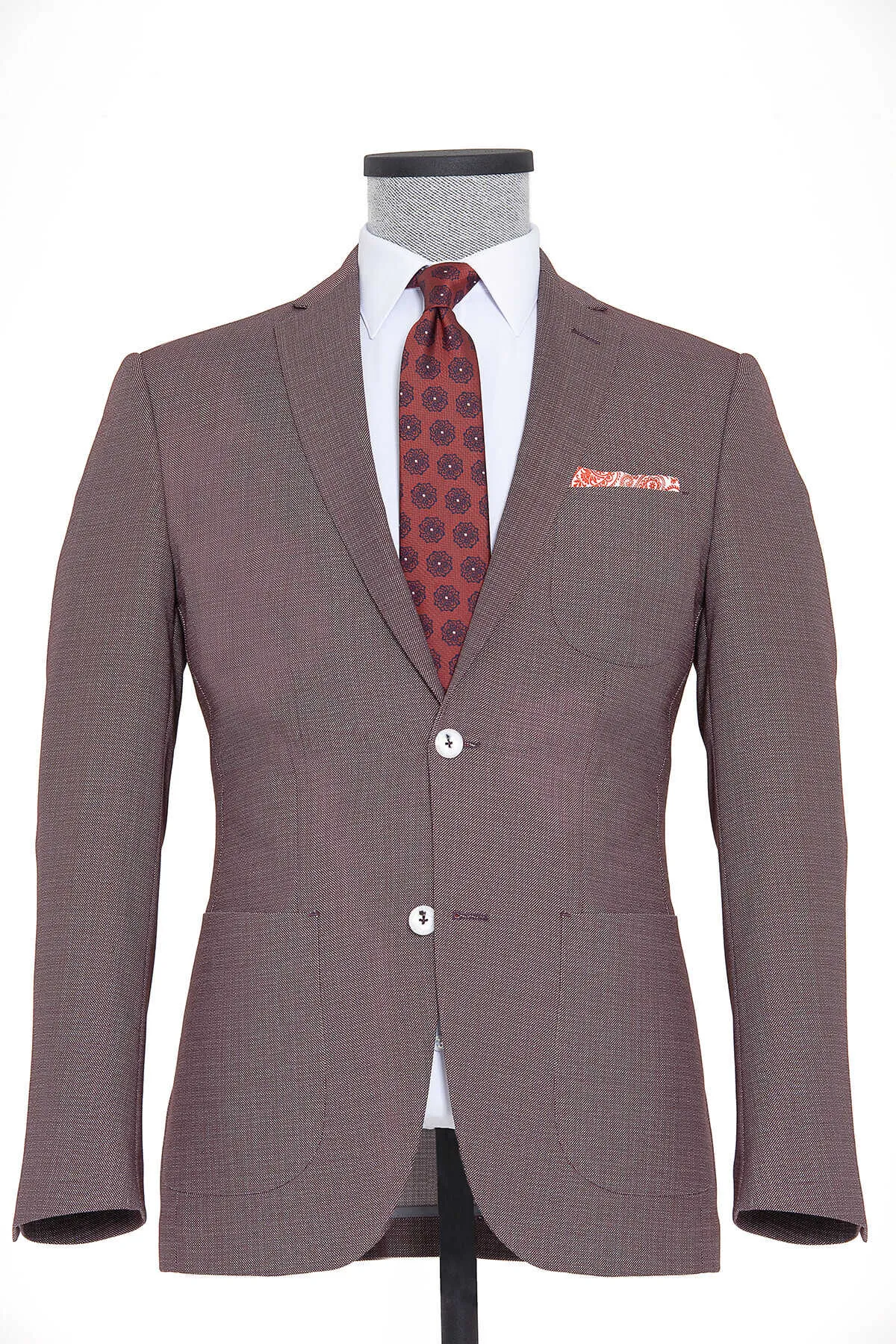 Slim Fit Notch Lapel Textured Burgundy Casual Blazer