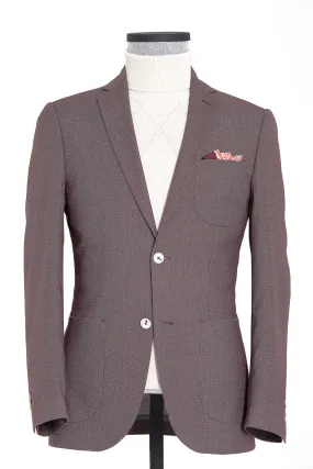 Slim Fit Notch Lapel Textured Burgundy Casual Blazer