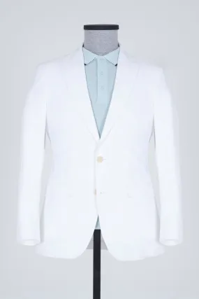 Slim Fit Peak Lapel Plain Cotton White Casual Blazer, White