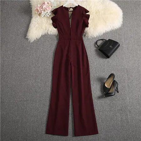 Solid Colour Ruffle sleeves Jumpsuit