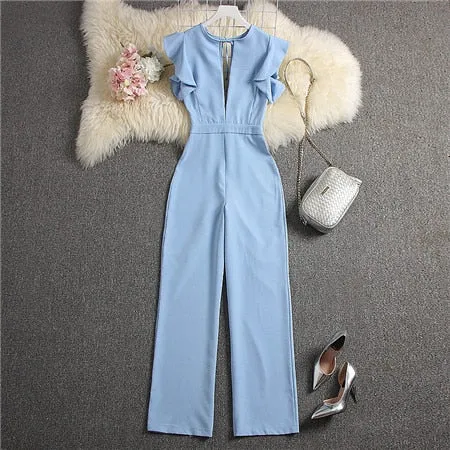 Solid Colour Ruffle sleeves Jumpsuit