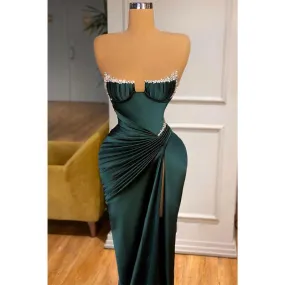 Spaghetti Straps Beads Sheath Long Formal Evening Dress