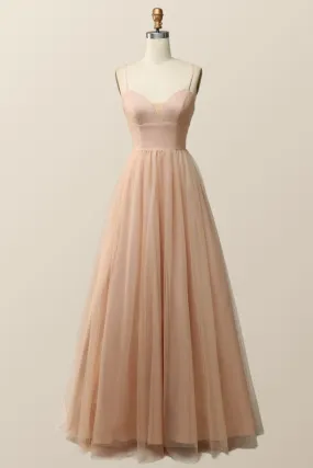 Straps Champagne Tulle A-line Formal Dress