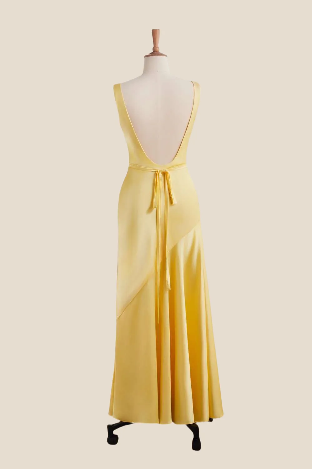 Straps Yellow Open Back Long Dress with Belt