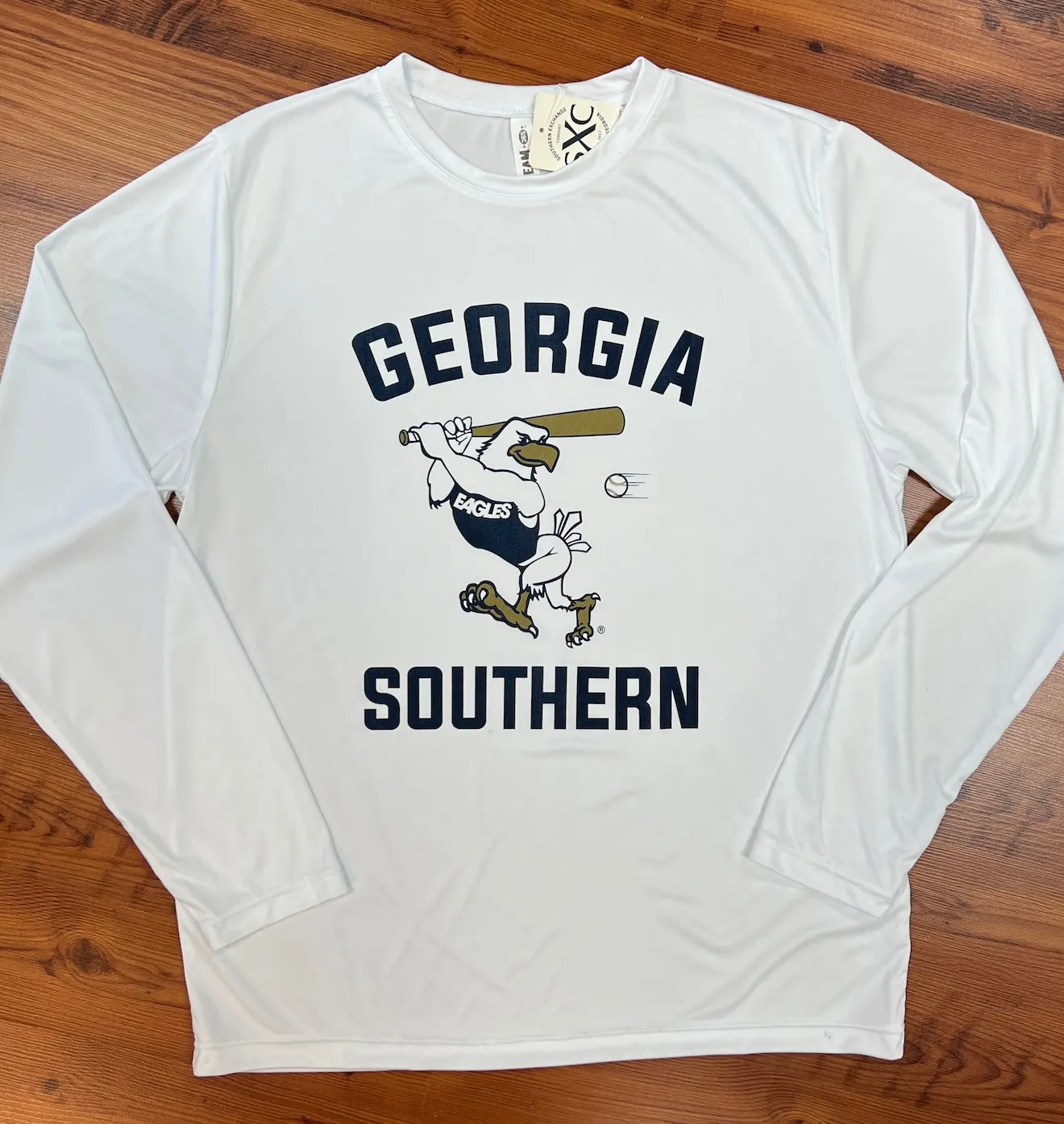 Strutting Eagle BASEBALL Long Sleeve Performance Tee - White