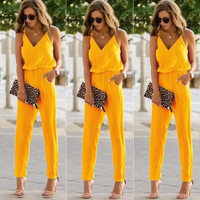 Summer Spaghetti V Neck Strap Jumpsuits