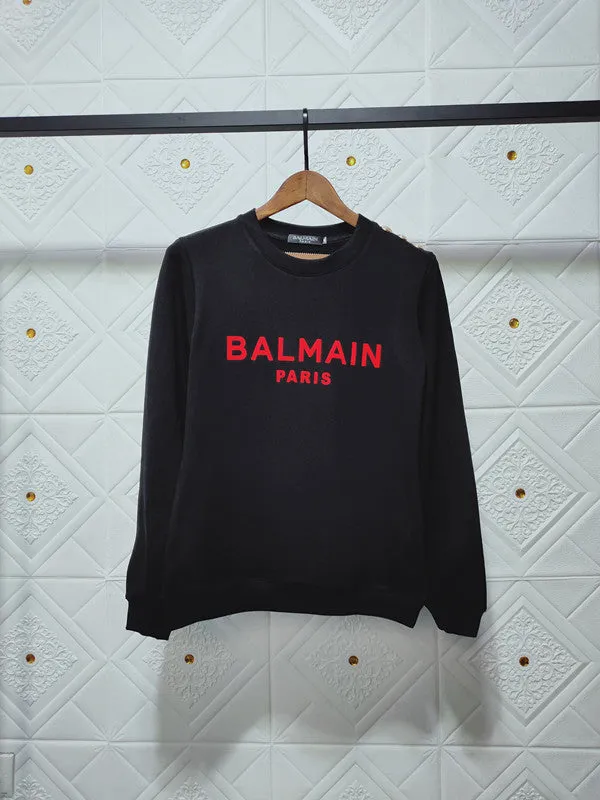 T Shirt Balmain Red Flocking Bold Letter Pure Cotton Long-Sleeved Sweatshirt