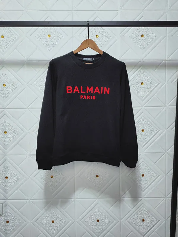 T Shirt Balmain Red Flocking Bold Letter Pure Cotton Long-Sleeved Sweatshirt