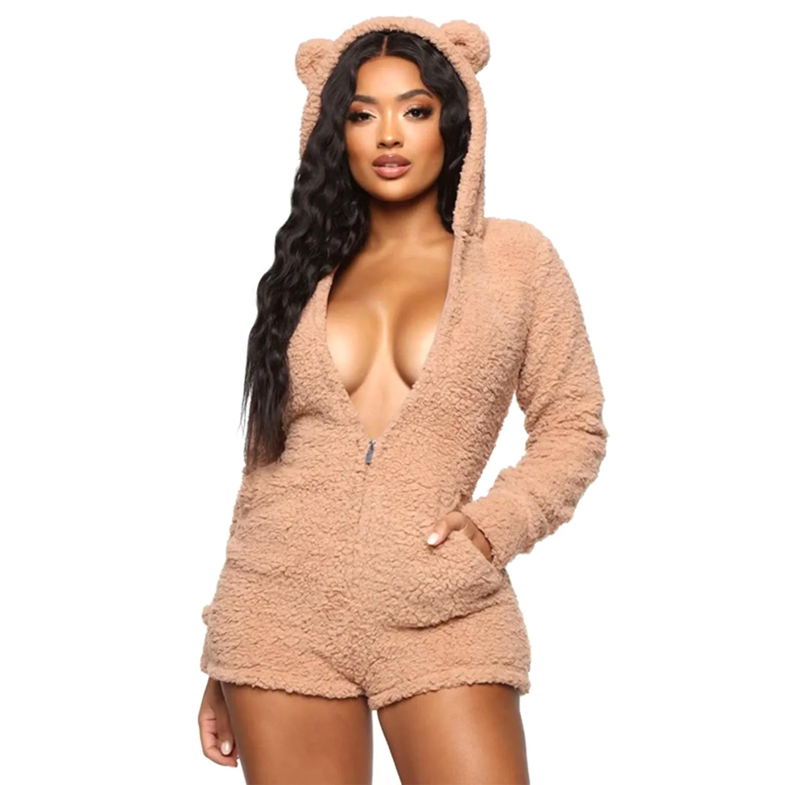 Teddy Bear Flannel Romper Pajamas