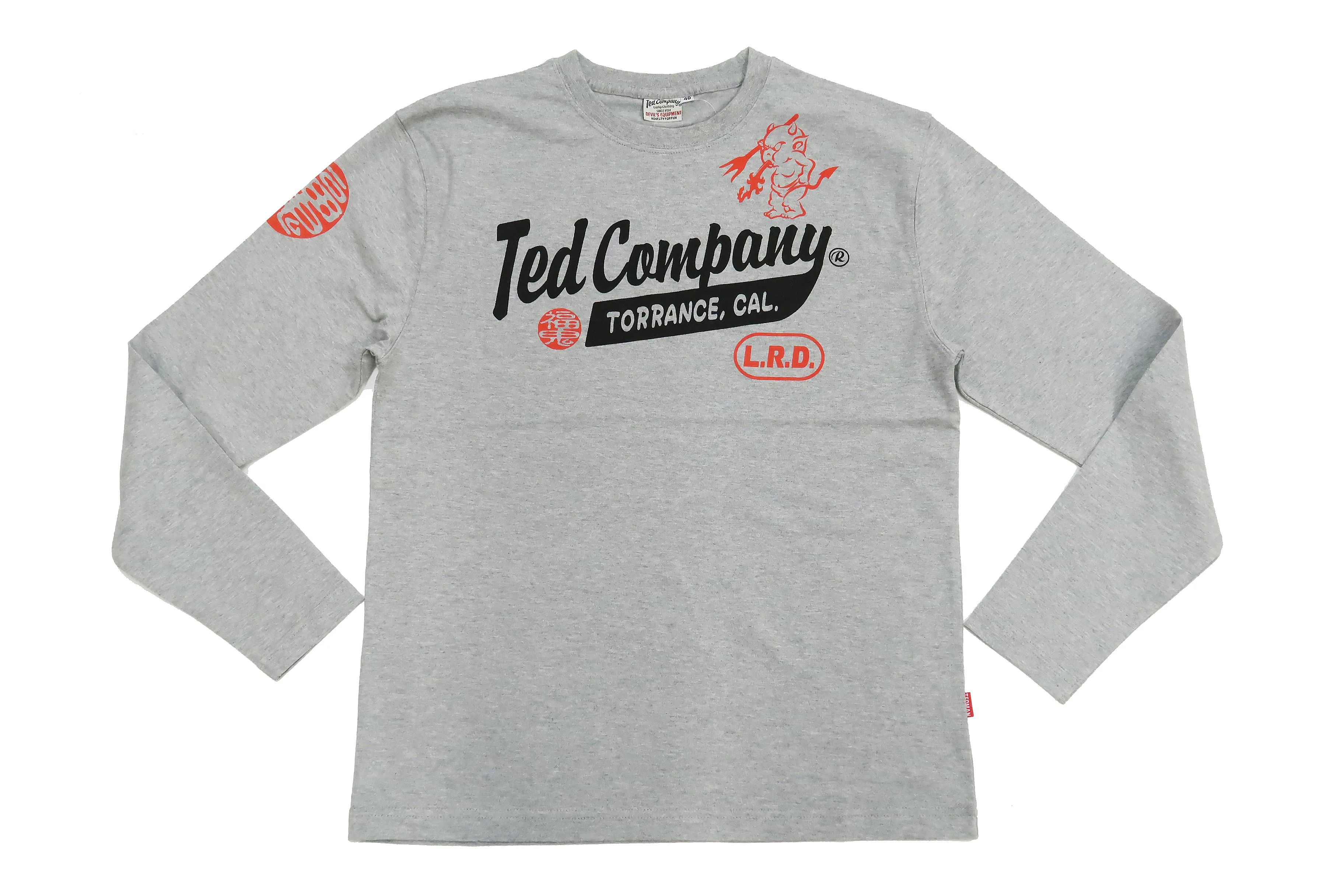 Tedman T-Shirt Men's Lucky Devil Logo Graphic Long Sleeve Tee Efu-Shokai TDLS-355 Ash-Gray