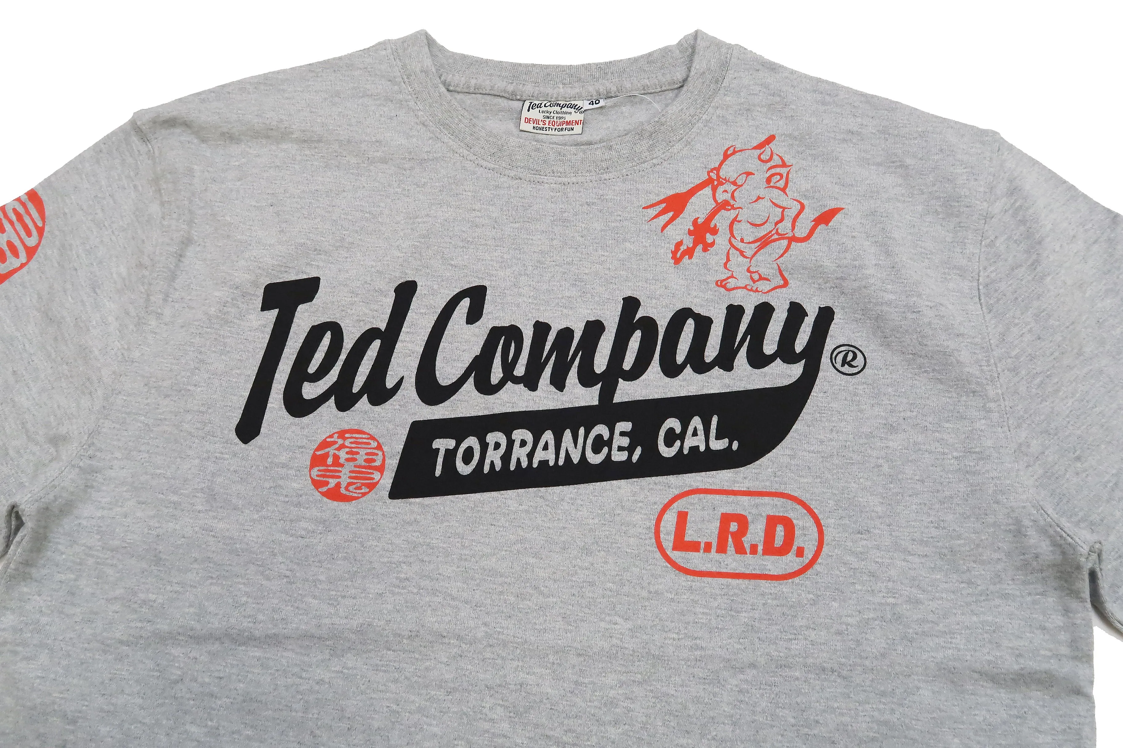 Tedman T-Shirt Men's Lucky Devil Logo Graphic Long Sleeve Tee Efu-Shokai TDLS-355 Ash-Gray