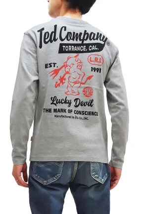 Tedman T-Shirt Men's Lucky Devil Logo Graphic Long Sleeve Tee Efu-Shokai TDLS-355 Ash-Gray