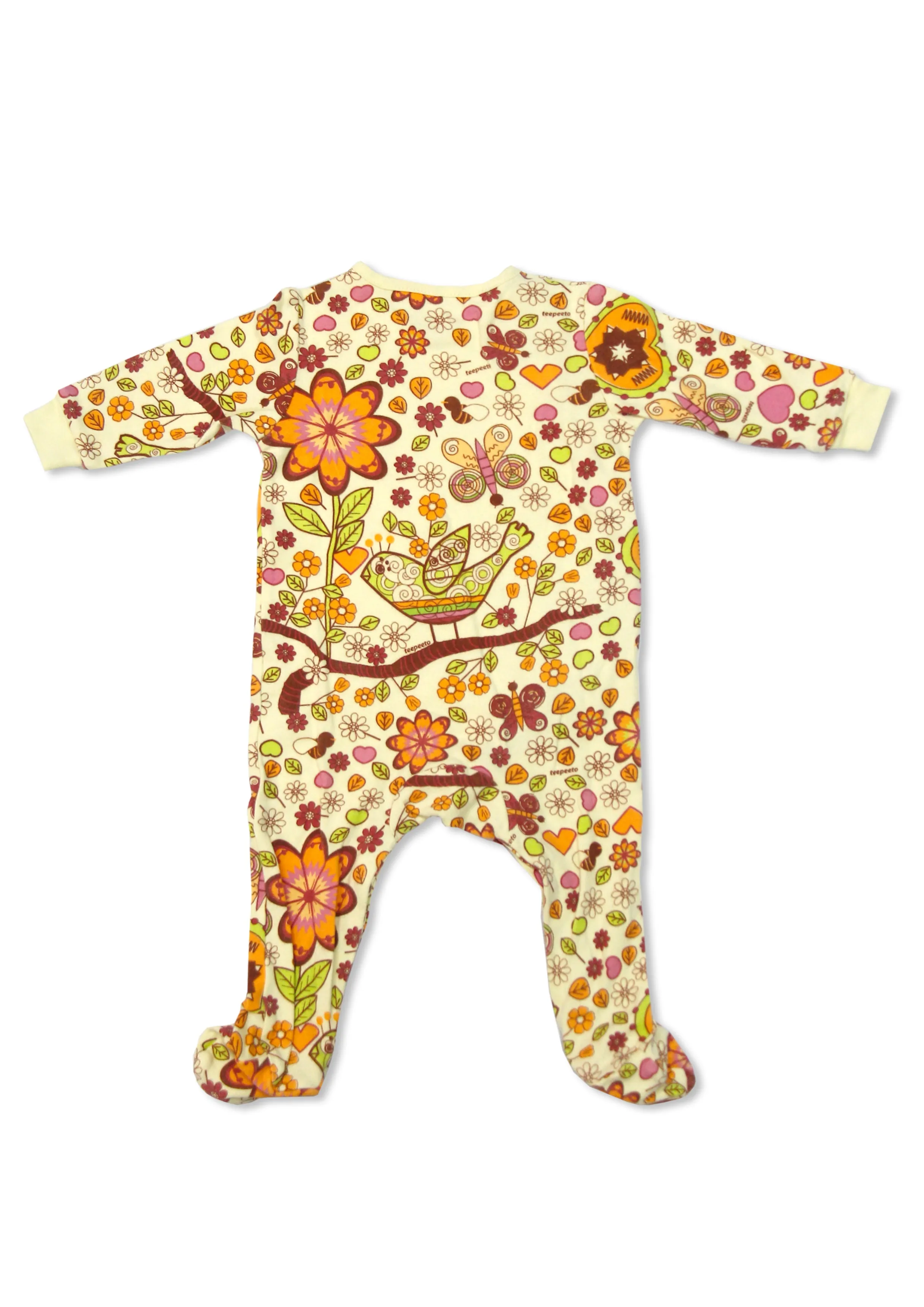 TeePeeTo Stencil Birds Bees Girl Romper with Footie Sleepwear