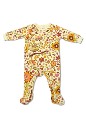 TeePeeTo Stencil Birds Bees Girl Romper with Footie Sleepwear