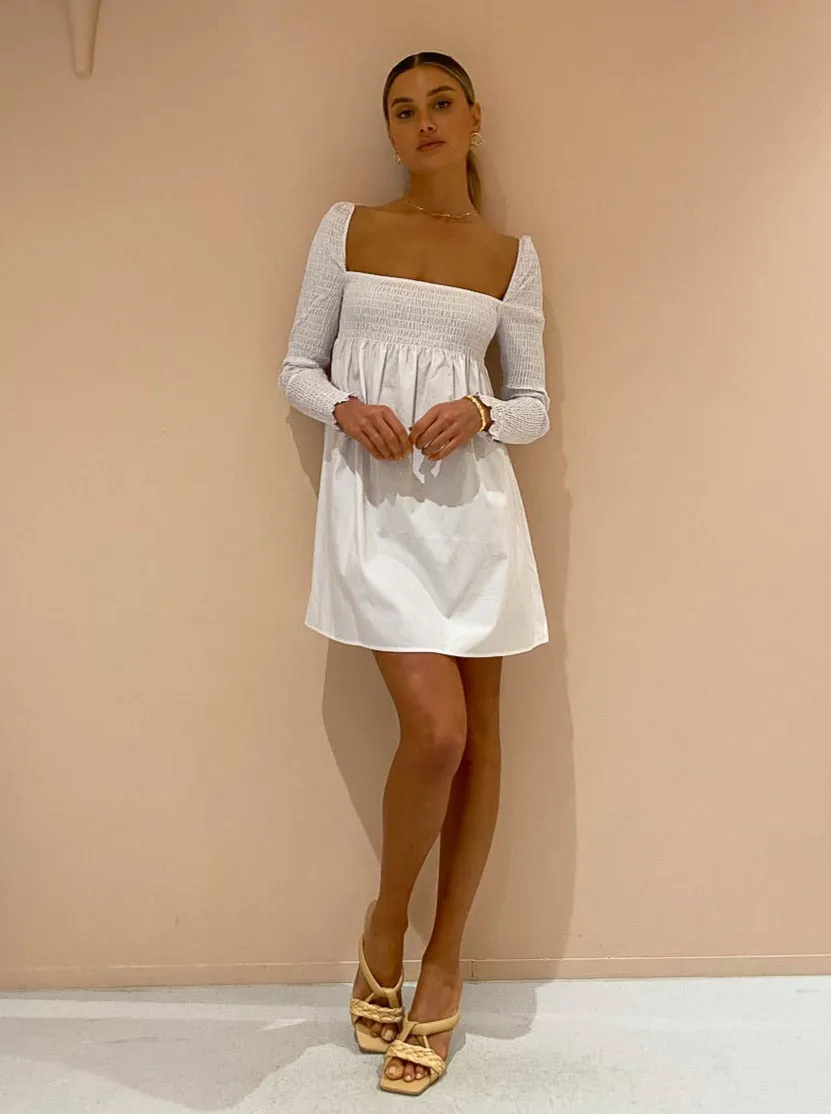 Third Form Full Form Shirred Babydoll Dress in White