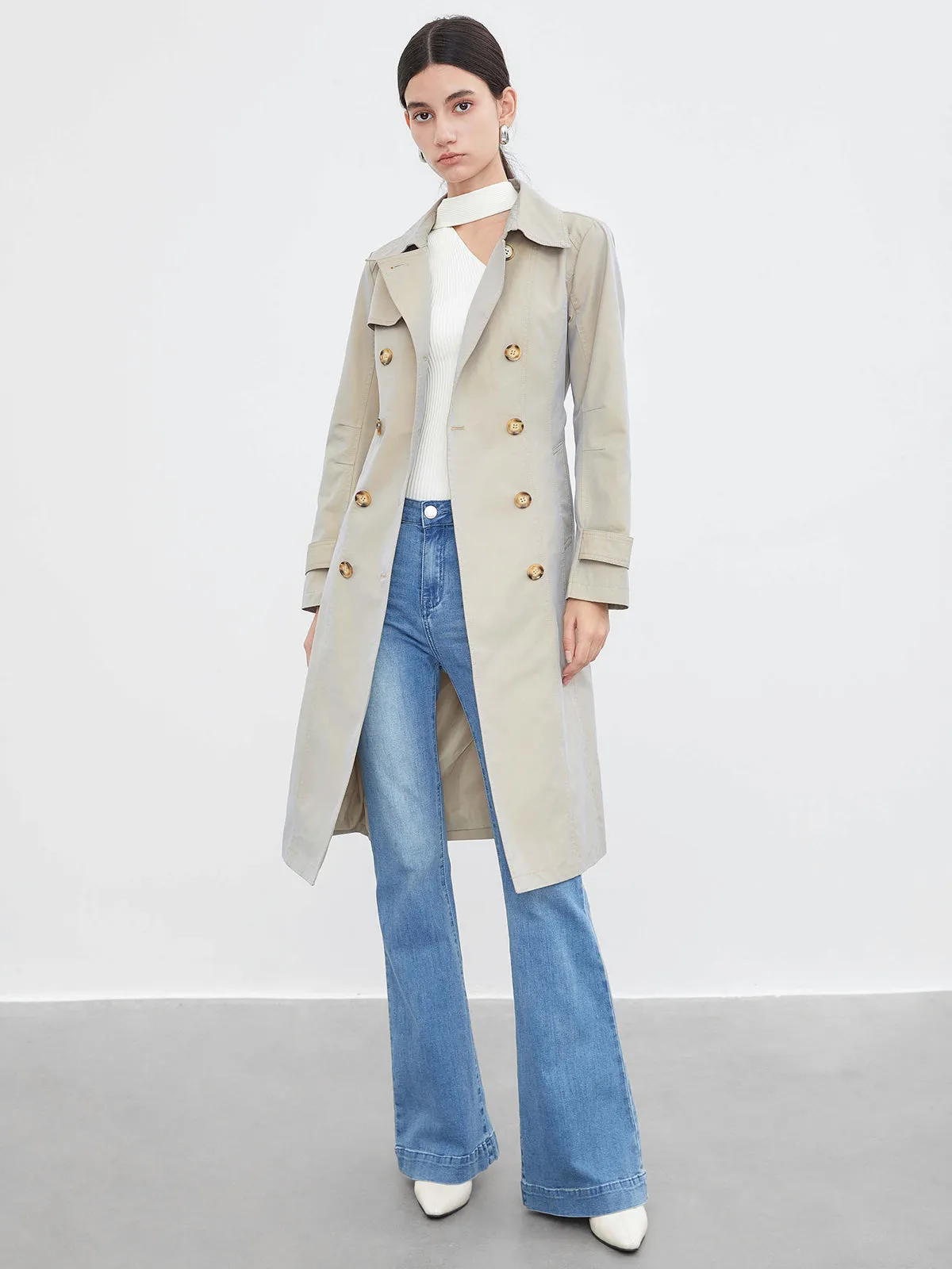 Tie Waist Double Breasted Trench Coat