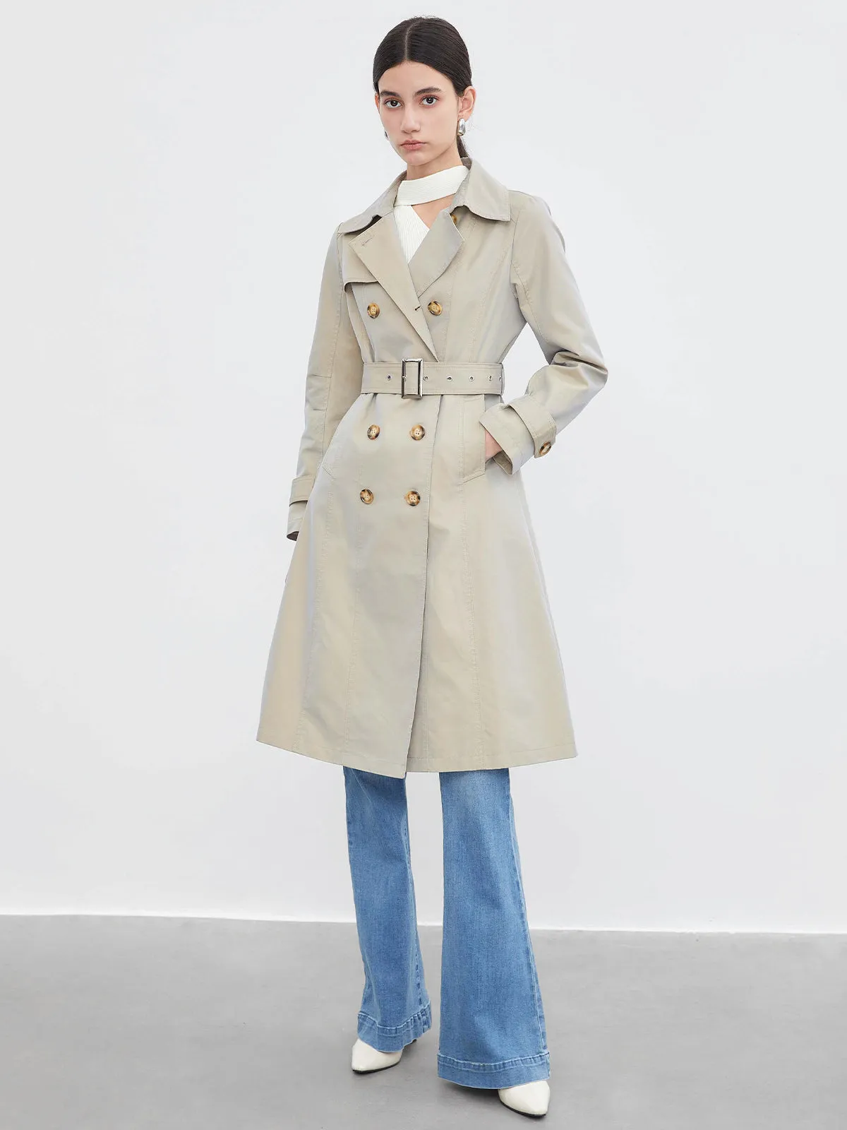 Tie Waist Double Breasted Trench Coat