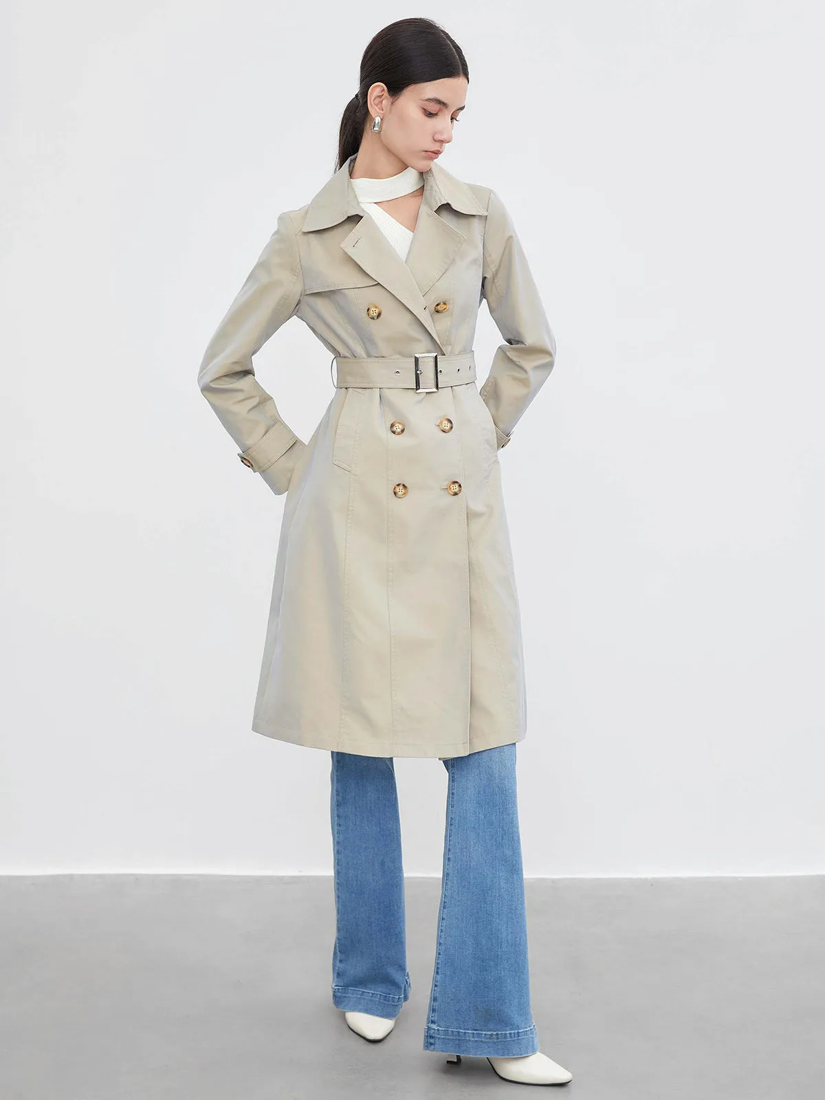 Tie Waist Double Breasted Trench Coat